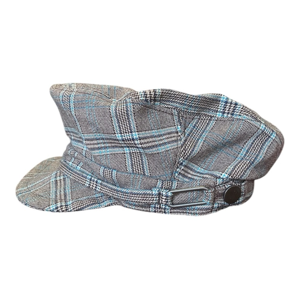 Gap Plaid Newsboy Cap Hat Gray Blue Cabbie Baker Boy OS